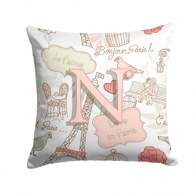 Letter N Love in Paris Pink Canvas Throw Pillow - 14x14 Decorative Pillow – Art for Your Home & Patio CJ2002-NPW1414
