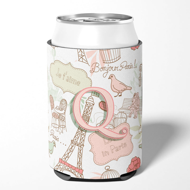 Letter Q Love in Paris Pink Can or Bottle Hugger CJ2002-QCC