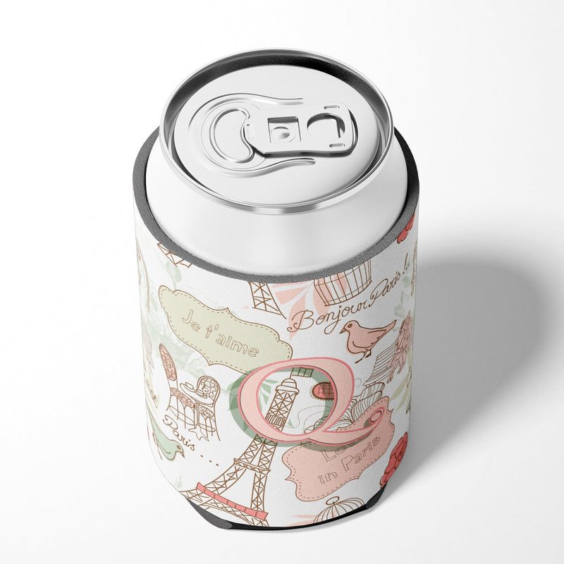 Letter Q Love in Paris Pink Can or Bottle Hugger CJ2002-QCC
