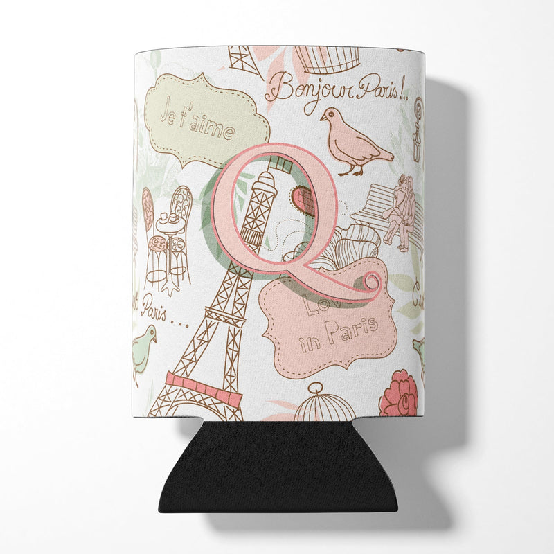 Letter Q Love in Paris Pink Can or Bottle Hugger CJ2002-QCC