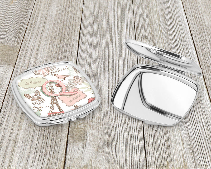 Letter Q Love in Paris Pink Compact Mirror – Stylish Purse Mirror with Artistic Covers CJ2002-QSCM