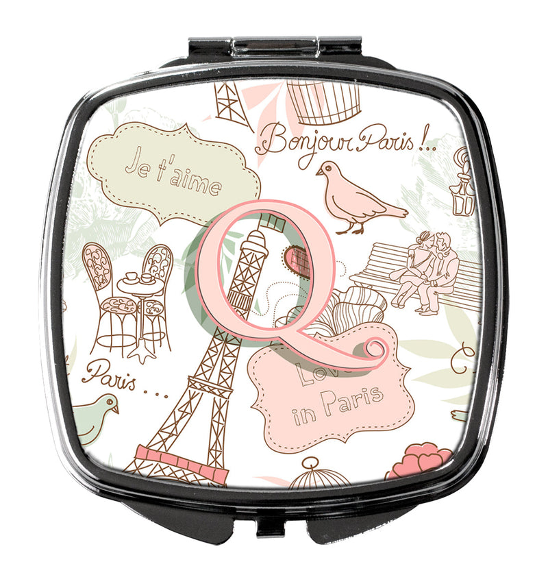Letter Q Love in Paris Pink Compact Mirror – Stylish Purse Mirror with Artistic Covers CJ2002-QSCM
