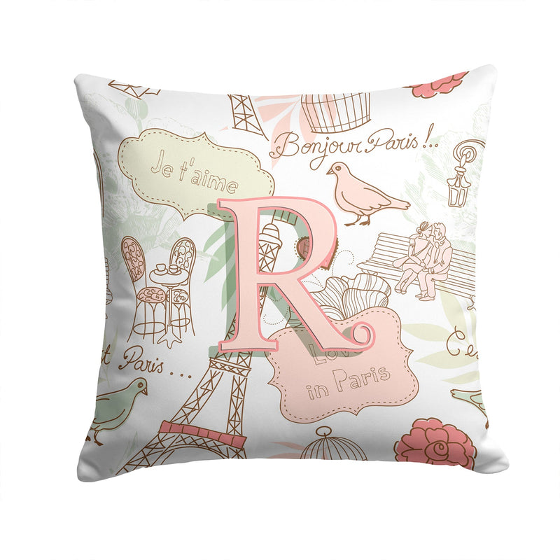 Letter R Love in Paris Pink Canvas Throw Pillow - 14x14 Decorative Pillow – Art for Your Home & Patio CJ2002-RPW1414