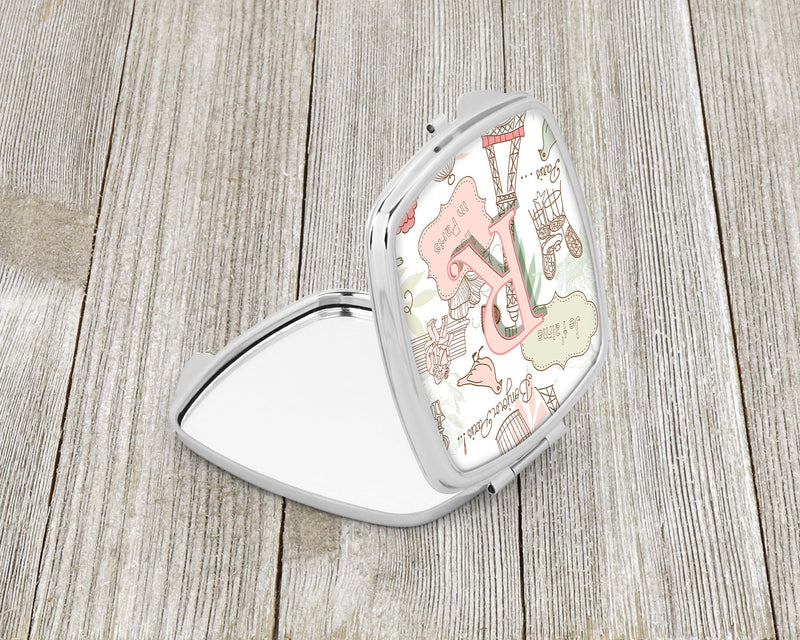 Letter R Love in Paris Pink Compact Mirror CJ2002-RSCM