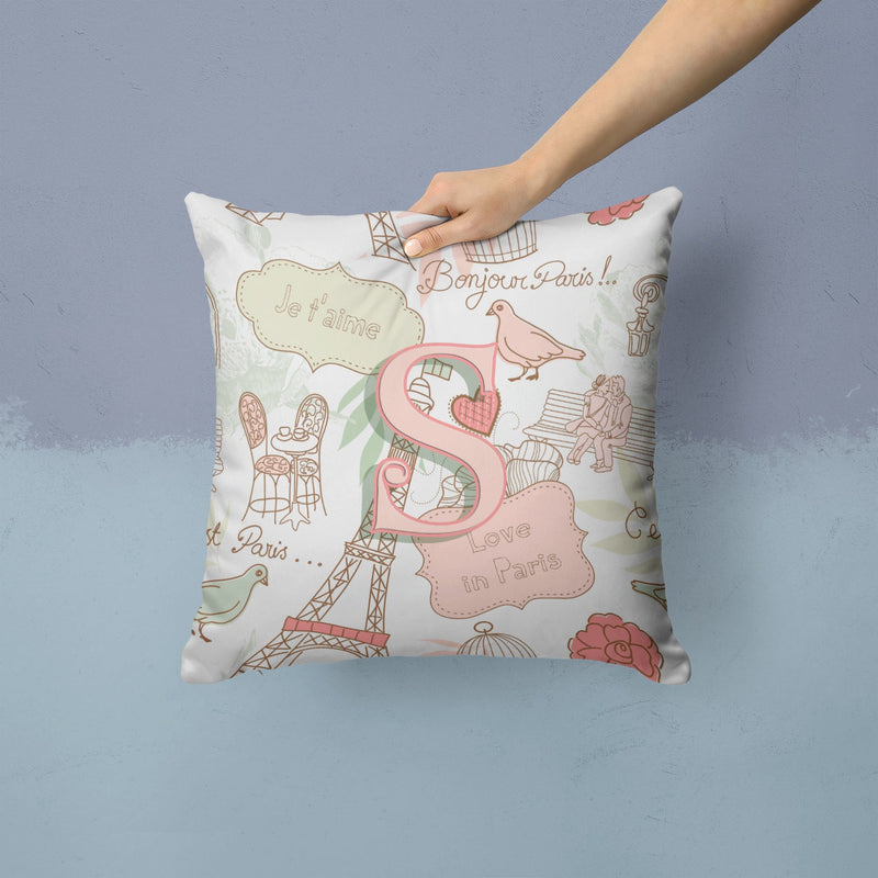 Letter S Love in Paris Pink Canvas Throw Pillow - 14x14 Decorative Pillow – Art for Your Home & Patio CJ2002-SPW1414