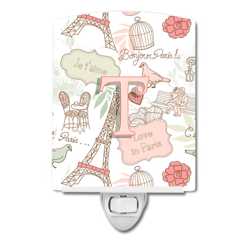 Letter T Love in Paris Pink Ceramic Night Light CJ2002-TCNL