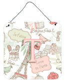 Letter T Love in Paris Pink Wall or Door Hanging Prints CJ2002-TDS66