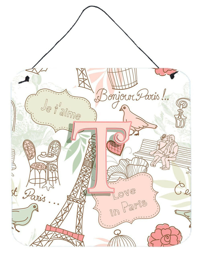 Letter T Love in Paris Pink Wall or Door Hanging Prints CJ2002-TDS66