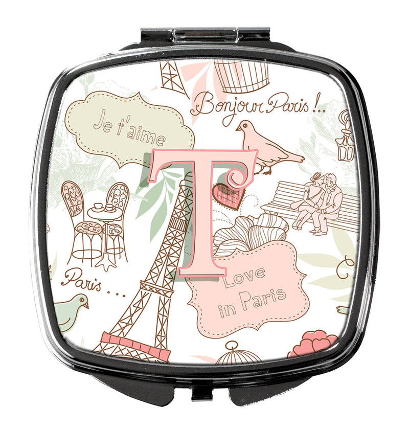 Letter T Love in Paris Pink Compact Mirror CJ2002-TSCM