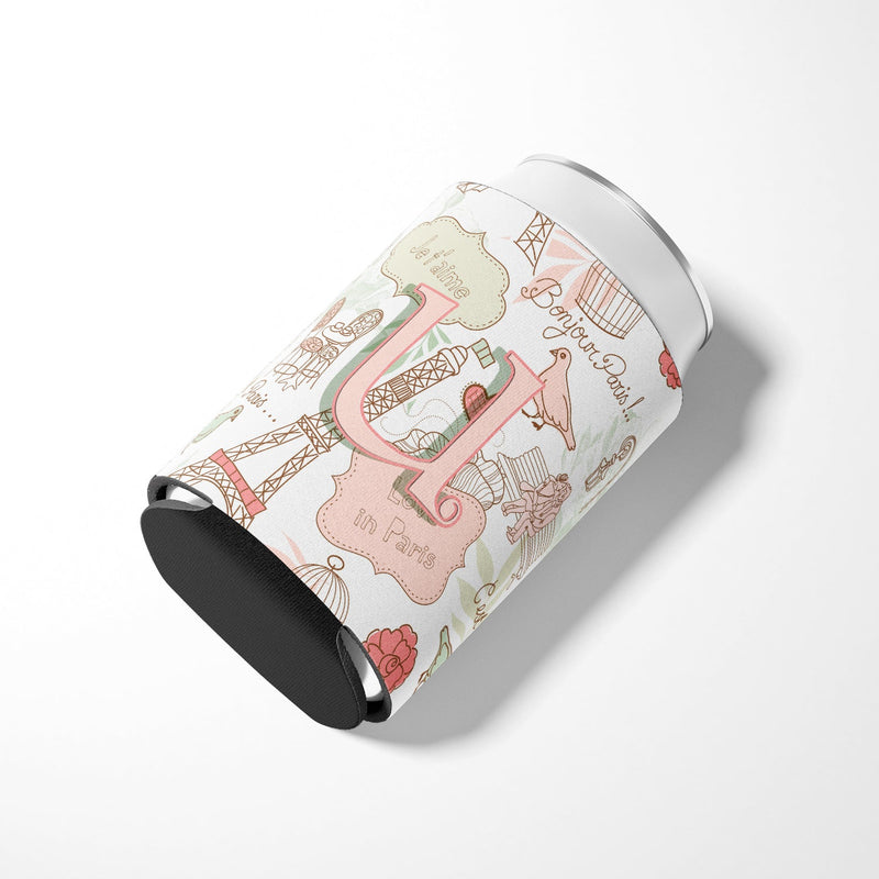Letter U Love in Paris Pink Can or Bottle Hugger CJ2002-UCC