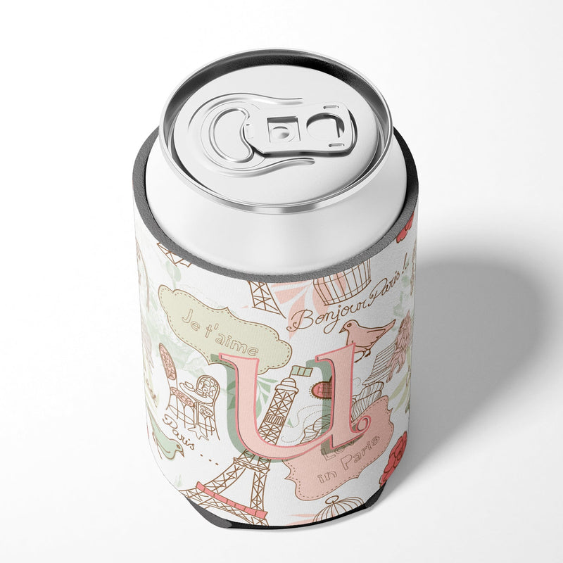 Letter U Love in Paris Pink Can or Bottle Hugger CJ2002-UCC