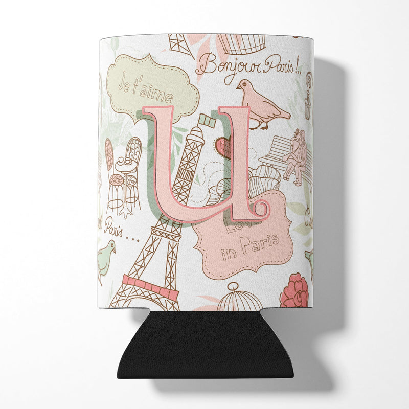 Letter U Love in Paris Pink Can or Bottle Hugger CJ2002-UCC