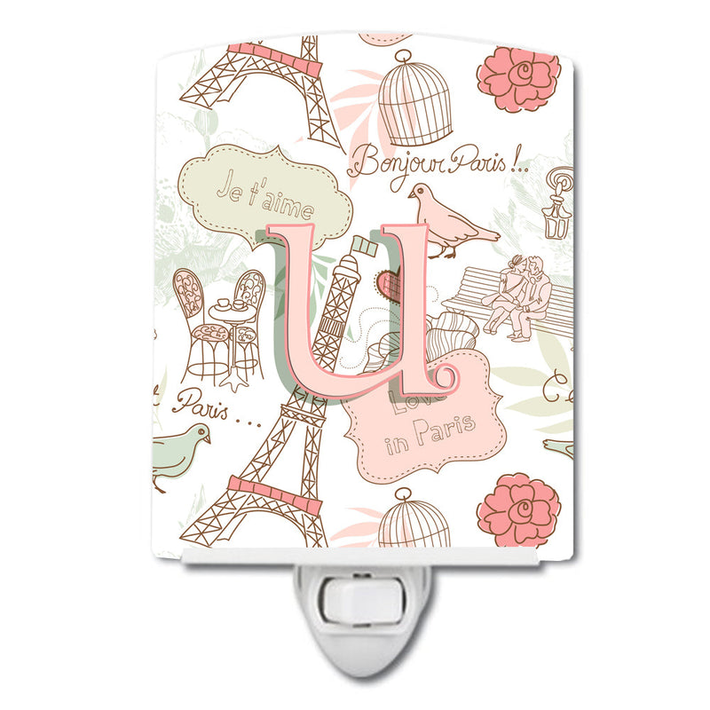 Letter U Love in Paris Pink Ceramic Night Light CJ2002-UCNL