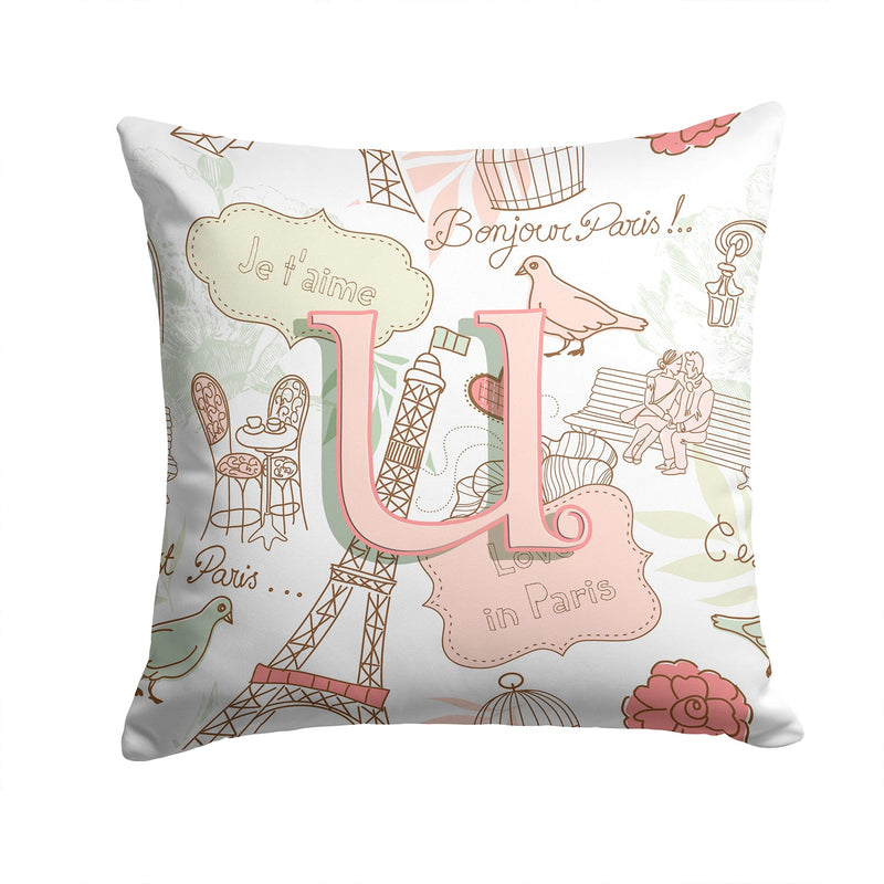 Letter U Love in Paris Pink Canvas Throw Pillow - 14x14 Decorative Pillow – Art for Your Home & Patio CJ2002-UPW1414
