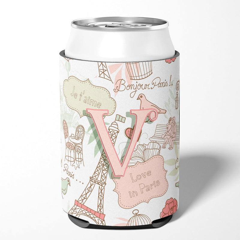 Letter V Love in Paris Pink Can or Bottle Hugger CJ2002-VCC