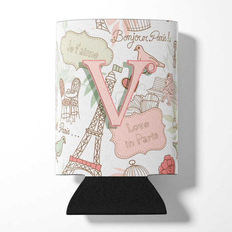 Letter V Love in Paris Pink Can or Bottle Hugger CJ2002-VCC