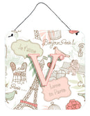 Letter V Love in Paris Pink Wall or Door Hanging Prints CJ2002-VDS66