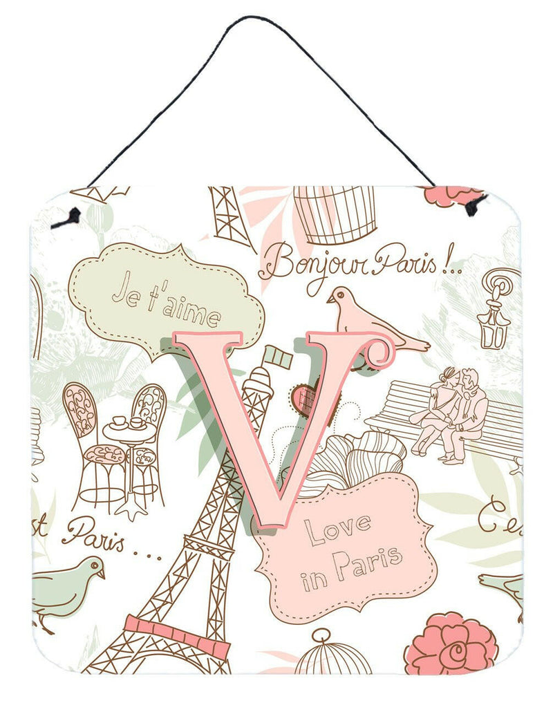 Letter V Love in Paris Pink Wall or Door Hanging Prints CJ2002-VDS66