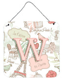 Letter W Love in Paris Pink Wall or Door Hanging Prints CJ2002-WDS66