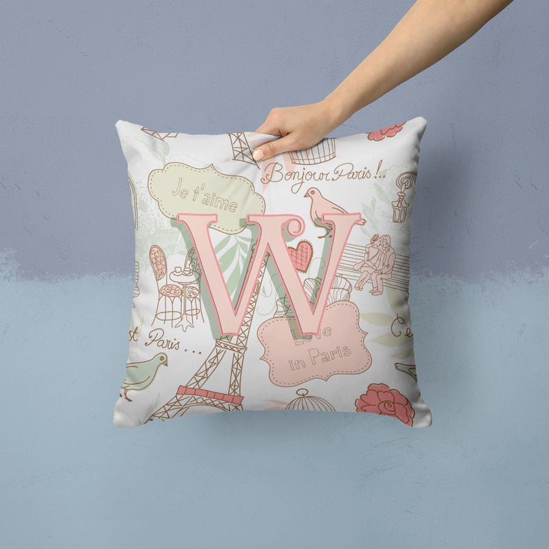 Letter W Love in Paris Pink Canvas Throw Pillow - 14x14 Decorative Pillow – Art for Your Home & Patio CJ2002-WPW1414