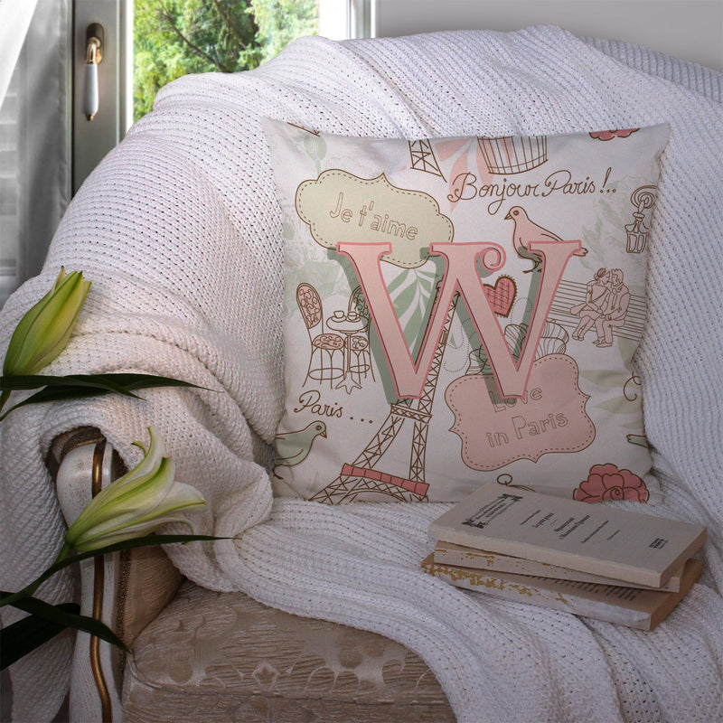 Letter W Love in Paris Pink Canvas Throw Pillow - 14x14 Decorative Pillow – Art for Your Home & Patio CJ2002-WPW1414
