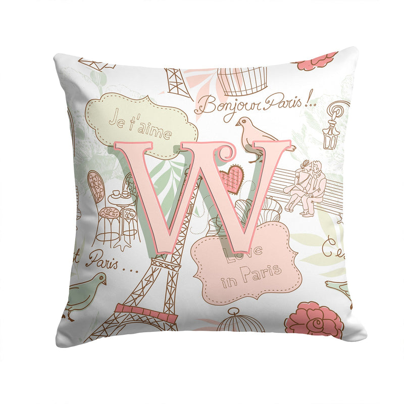 Letter W Love in Paris Pink Canvas Throw Pillow - 14x14 Decorative Pillow – Art for Your Home & Patio CJ2002-WPW1414