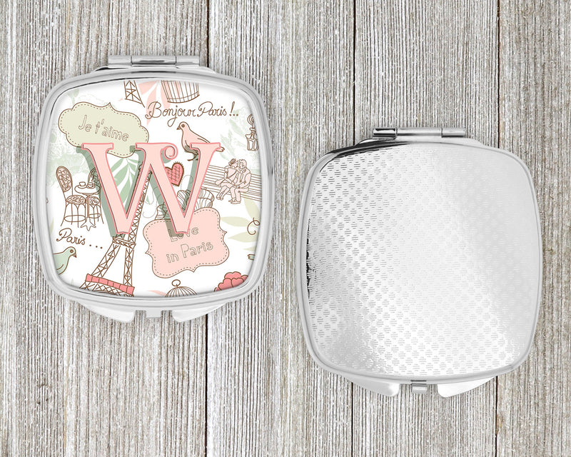 Letter W Love in Paris Pink Compact Mirror CJ2002-WSCM