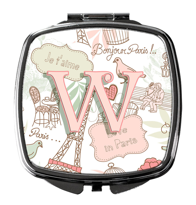 Letter W Love in Paris Pink Compact Mirror CJ2002-WSCM