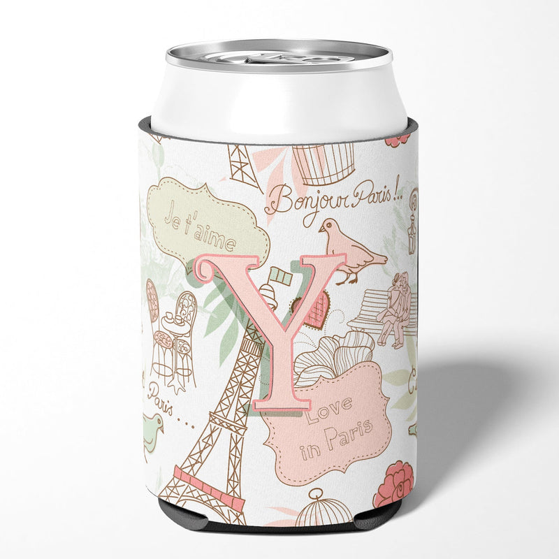 Letter Y Love in Paris Pink Can or Bottle Hugger CJ2002-YCC