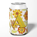 Letter A Floral Mustard and Green Can or Bottle Hugger Cooler Sleeve for Standard 12 oz Cans, Insulated Foam Beer & Soda Can Hugger Reusable