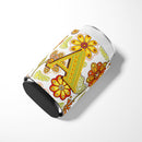 Letter A Floral Mustard and Green Can or Bottle Hugger Cooler Sleeve for Standard 12 oz Cans, Insulated Foam Beer & Soda Can Hugger Reusable