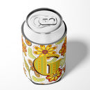 Letter G Floral Mustard and Green Can or Bottle Hugger Cooler Sleeve for Standard 12 oz Cans, Insulated Foam Beer & Soda Can Hugger Reusable