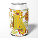 Letter K Floral Mustard and Green Can or Bottle Hugger Cooler Sleeve for Standard 12 oz Cans, Insulated Foam Beer & Soda Can Hugger Reusable