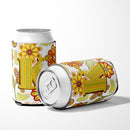 Letter K Floral Mustard and Green Can or Bottle Hugger Cooler Sleeve for Standard 12 oz Cans, Insulated Foam Beer & Soda Can Hugger Reusable