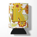 Letter K Floral Mustard and Green Can or Bottle Hugger Cooler Sleeve for Standard 12 oz Cans, Insulated Foam Beer & Soda Can Hugger Reusable