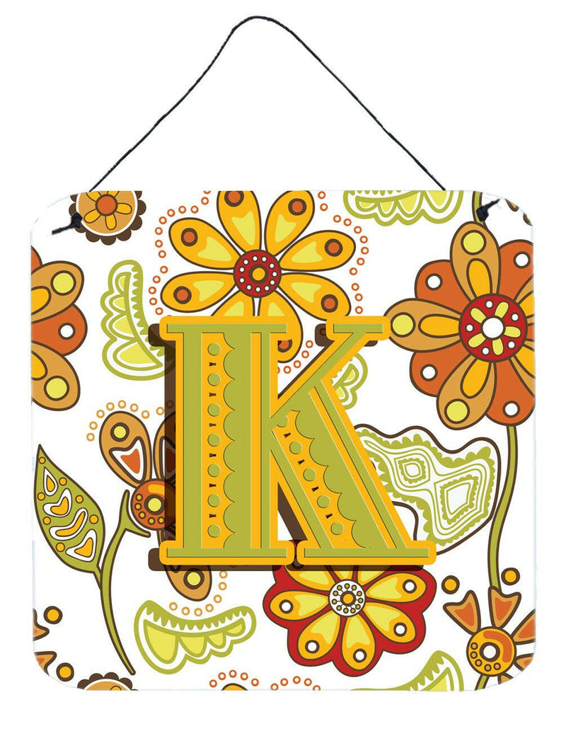 Letter K Floral Mustard and Green Wall or Door Hanging Prints CJ2003-KDS66