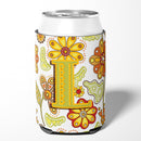 Letter L Floral Mustard and Green Can or Bottle Hugger Cooler Sleeve for Standard 12 oz Cans, Insulated Foam Beer & Soda Can Hugger Reusable