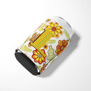 Letter L Floral Mustard and Green Can or Bottle Hugger Cooler Sleeve for Standard 12 oz Cans, Insulated Foam Beer & Soda Can Hugger Reusable