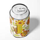Letter L Floral Mustard and Green Can or Bottle Hugger Cooler Sleeve for Standard 12 oz Cans, Insulated Foam Beer & Soda Can Hugger Reusable