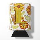 Letter L Floral Mustard and Green Can or Bottle Hugger Cooler Sleeve for Standard 12 oz Cans, Insulated Foam Beer & Soda Can Hugger Reusable