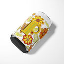 Letter P Floral Mustard and Green Can or Bottle Hugger Cooler Sleeve for Standard 12 oz Cans, Insulated Foam Beer & Soda Can Hugger Reusable
