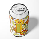 Letter P Floral Mustard and Green Can or Bottle Hugger Cooler Sleeve for Standard 12 oz Cans, Insulated Foam Beer & Soda Can Hugger Reusable