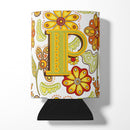 Letter P Floral Mustard and Green Can or Bottle Hugger Cooler Sleeve for Standard 12 oz Cans, Insulated Foam Beer & Soda Can Hugger Reusable