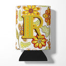 Letter R Floral Mustard and Green Can or Bottle Hugger Cooler Sleeve for Standard 12 oz Cans, Insulated Foam Beer & Soda Can Hugger Reusable