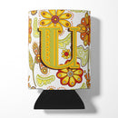 Letter U Floral Mustard and Green Can or Bottle Hugger Cooler Sleeve for Standard 12 oz Cans, Insulated Foam Beer & Soda Can Hugger Reusable