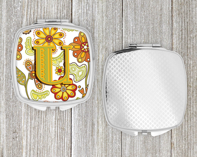 Letter U Floral Mustard and Green Compact Mirror CJ2003-USCM