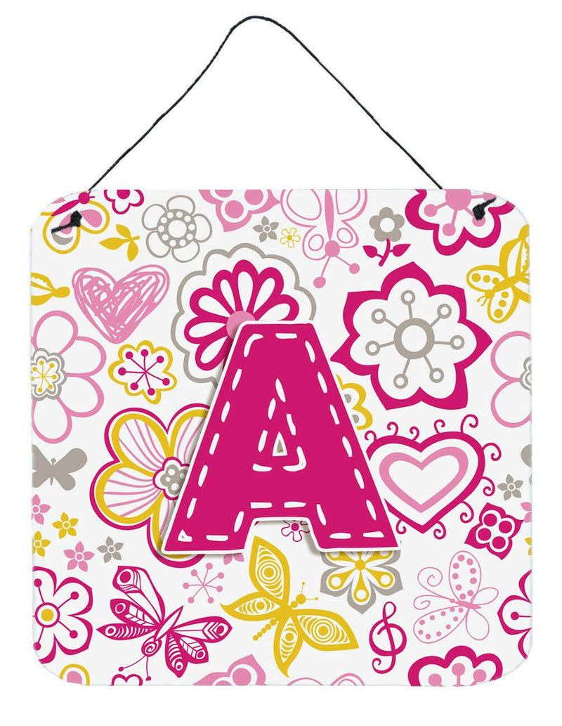 Letter A Flowers and Butterflies Pink Wall or Door Hanging Prints CJ2005-ADS66