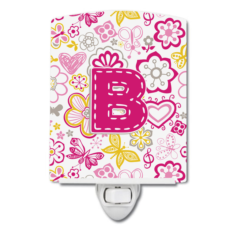 Letter B Flowers and Butterflies Pink Ceramic Night Light CJ2005-BCNL