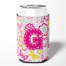 Letter G Flowers and Butterflies Pink Can or Bottle Hugger Cooler Sleeve for Standard 12 oz Cans, Insulated Foam Beer & Soda Can Hugger Reusable