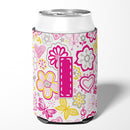 Letter I Flowers and Butterflies Pink Can or Bottle Hugger Cooler Sleeve for Standard 12 oz Cans, Insulated Foam Beer & Soda Can Hugger Reusable